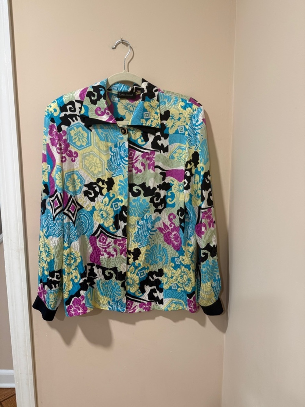 Louis Feraud Multicolor Printed Jean Jacket in Blue, Yellow & Purple